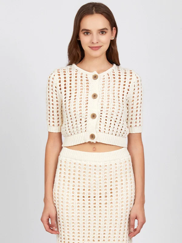 Adele: Open Stitch Cropped Cardigan Artistic Women's Avant - 