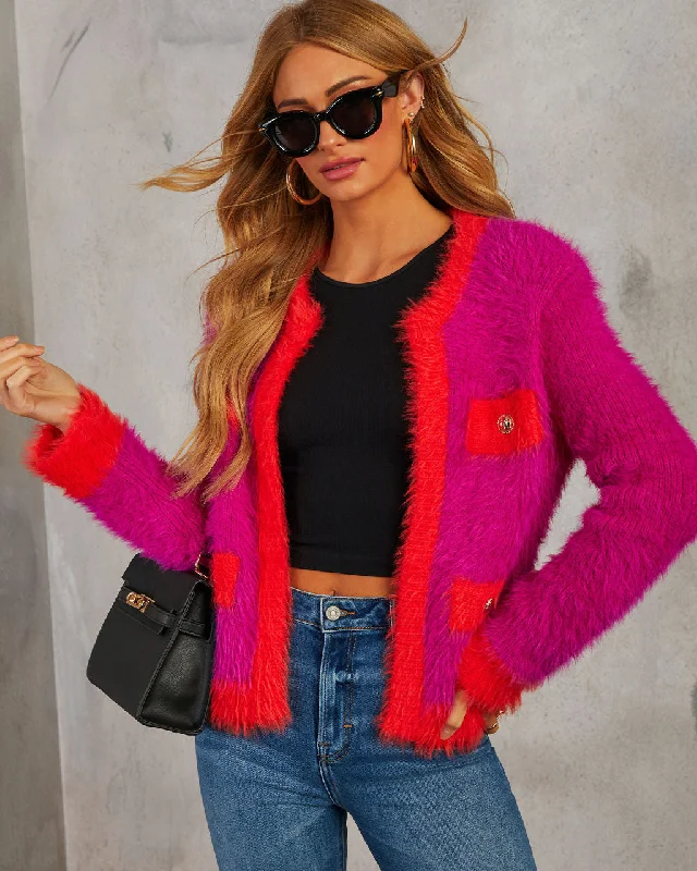 As If Fuzzy Two Tone Cardigan Unique Women's Upcycled