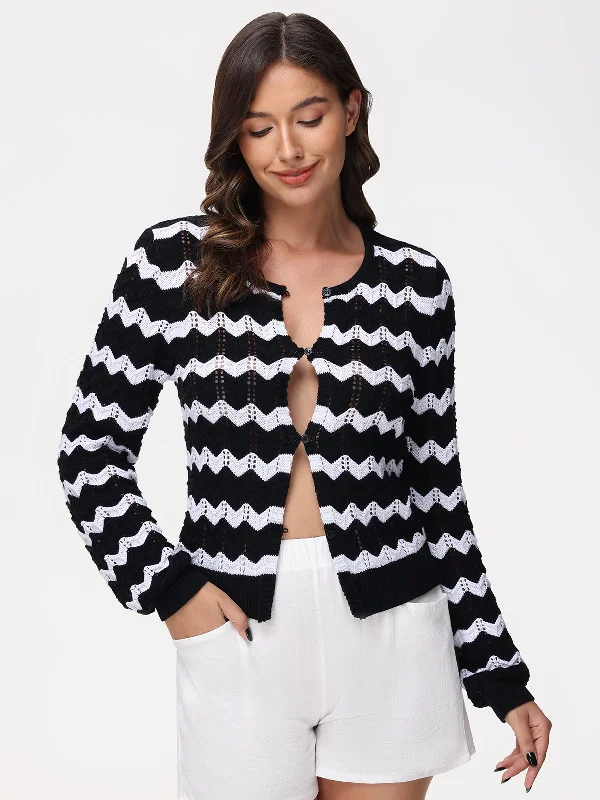 Ashley: 100% Cotton Chevron Button Down Cardigan Laid - back Women's Style