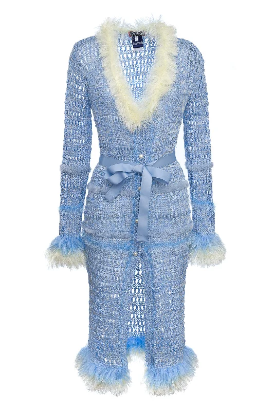 Baby Blue Rose Handmade Knit Dress-Cardigan Business