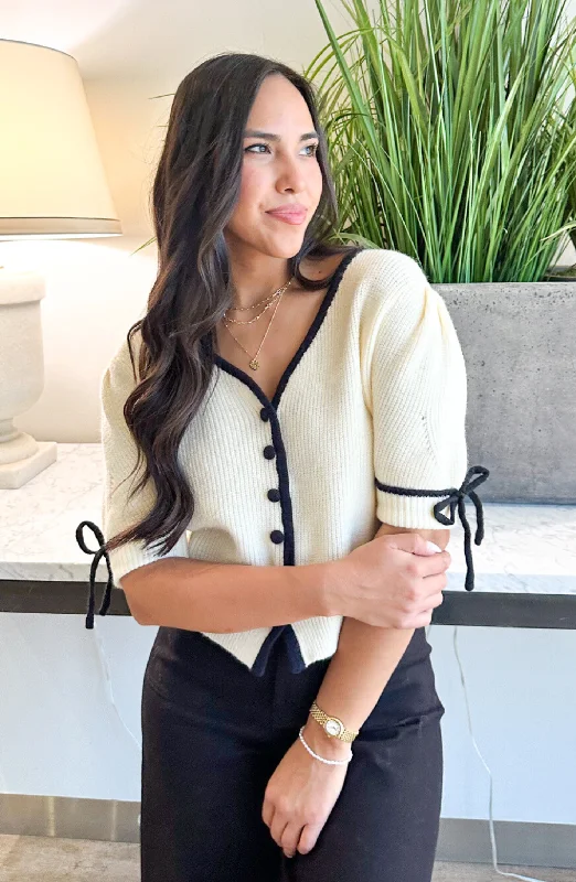 Born With It Creme Buttoned Cardigan Sweater Sleek Women's Metallic
