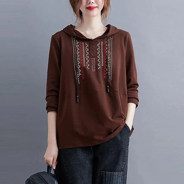 Casual Hooded Sweatshirt Vintage Embroidery Loose Female Long Sleeve Hoodies Practical Women's Multi - Casual Hooded Sweatshirt Vintage Embroidery Loose Female Long Sleeve Hoodies Practical Women's Multi -