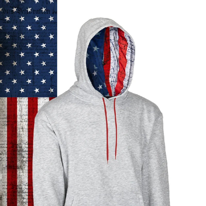 Classic Lined Hoodie | American Flag | Light Heather Grey Artistic Women's Hand - painted Classic Lined Hoodie | American Flag | Light Heather Grey Artistic Women's Hand - painted