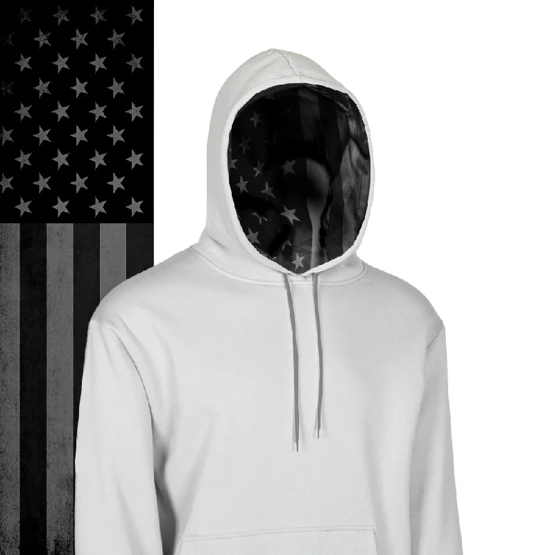 Classic Lined Hoodie | Blackout American Flag | Light Grey Cool Women's Distressed