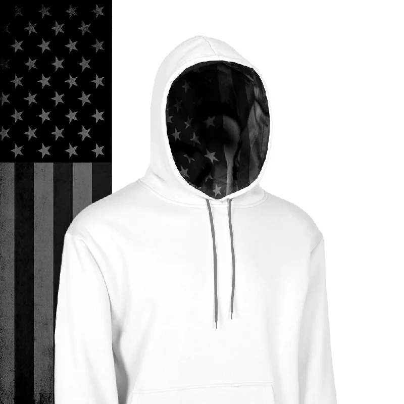 Classic Lined Hoodie | Blackout American Flag | White Feminine Women's Soft 