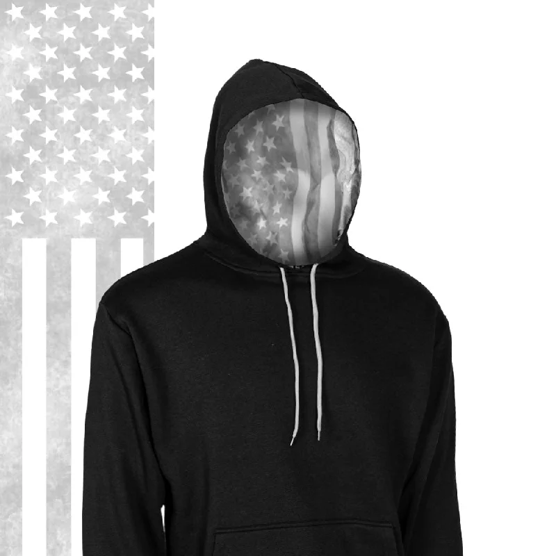 Classic Lined Hoodie | Ghost American Flag | Black Practical Women's Quick - dry