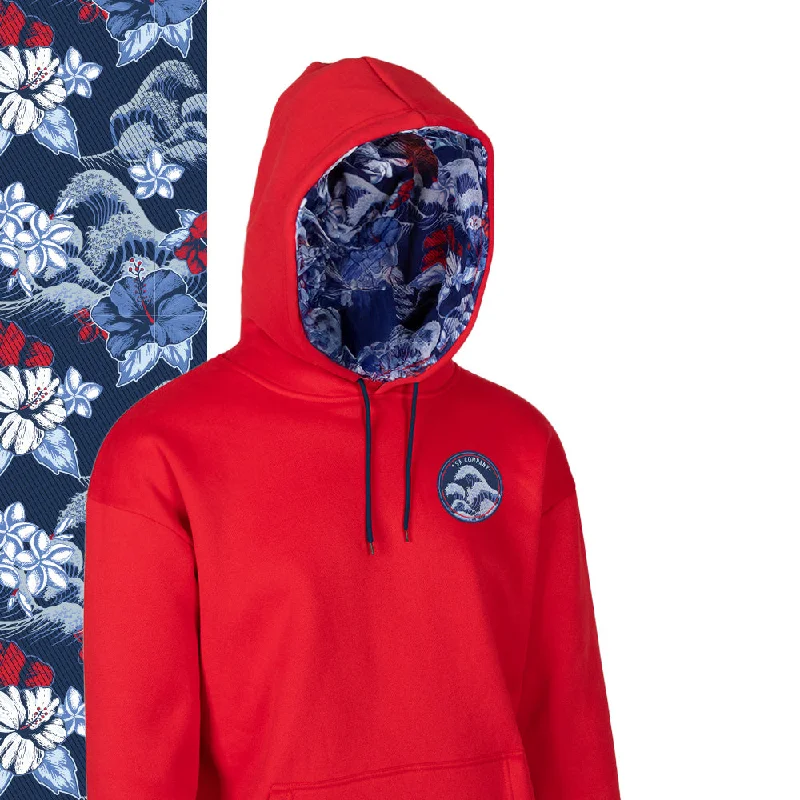 Classic Lined Hoodie | Hawaiian Surf | Red Casual Women's Loose - fitting