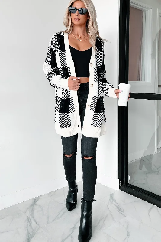 Classically Trained Plaid Sweater Cardigan (Ivory) Gym