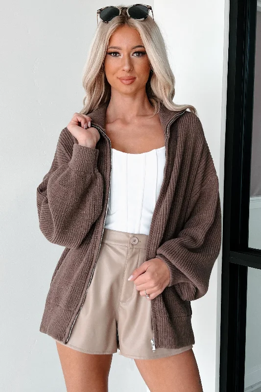 Cozy Callings Oversized Zip-Up Sweater Jacket (Mocha) Minimalist Women's Casual