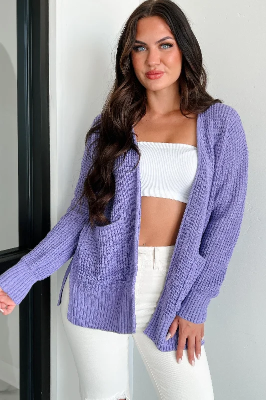 Cuddly Aesthetic Zenana Waffle Knit Cardigan (Lavender) Refined Women's Hand - crafted