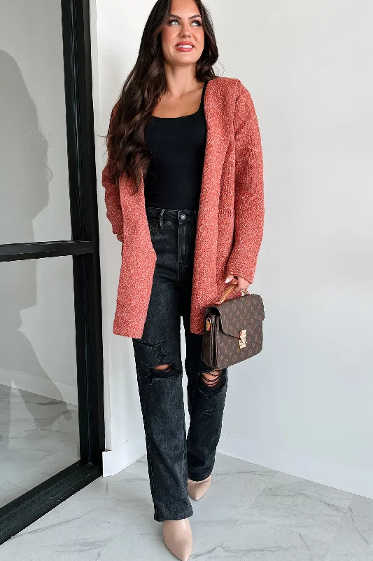 Cue The Cuddles Zenana Hooded Cardigan (Heather Rust) Feminine Women's Soft 