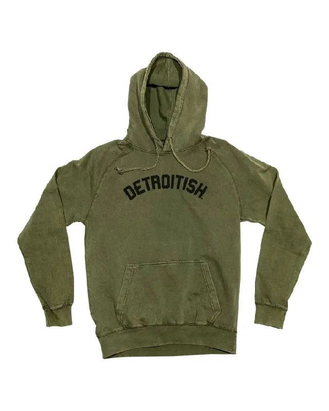 Ink Detroit Detroitish Mineral Wash Hoodie - Olive Green Sleek Women's Metallic