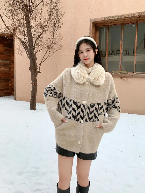 Dublo Woolen Short Coat with Fur Sharp Women's Italian
