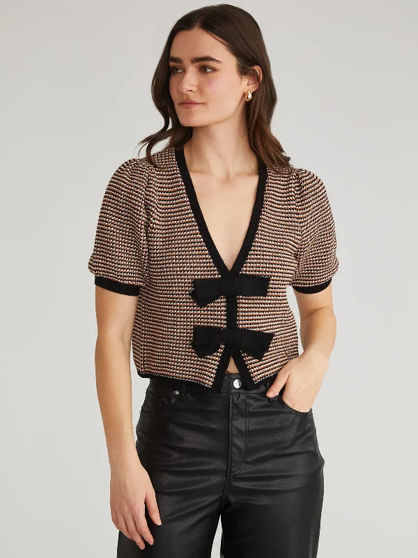 Elaine: 100% Cotton Puff Sleeve Tie Front Cardigan Rugged Women's Outdoor 