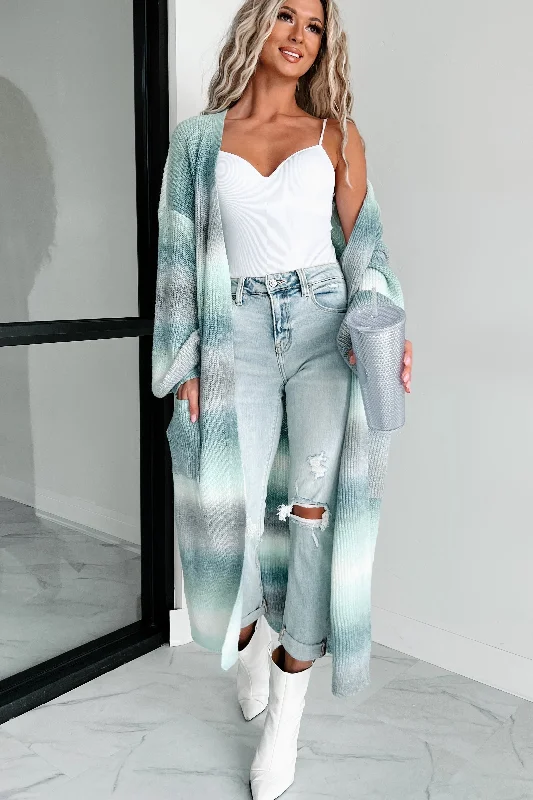Embrace The Boho Ombre Duster Cardigan (Green/Grey Multi) Monochromatic All - in - one