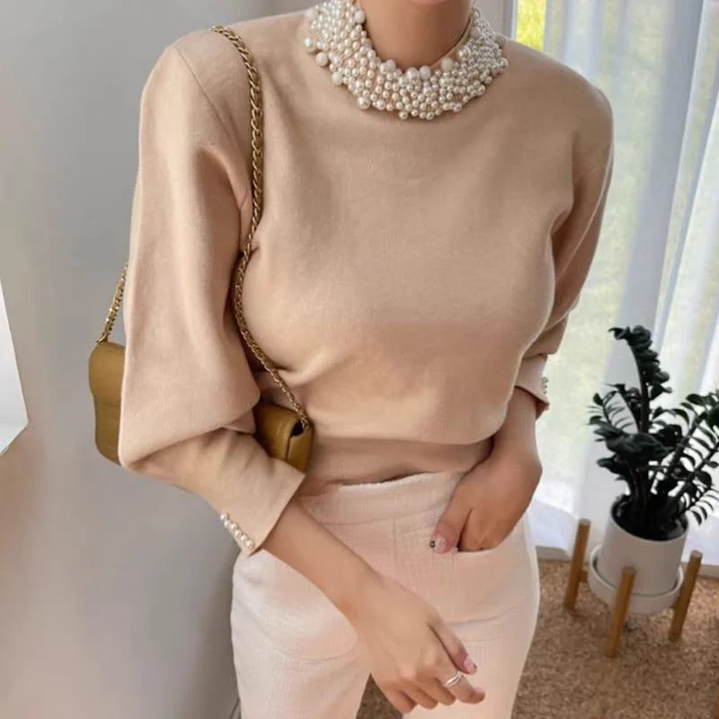 Femella Pearl Detail Luxe Sweater Youthful Women's Anime - inspired