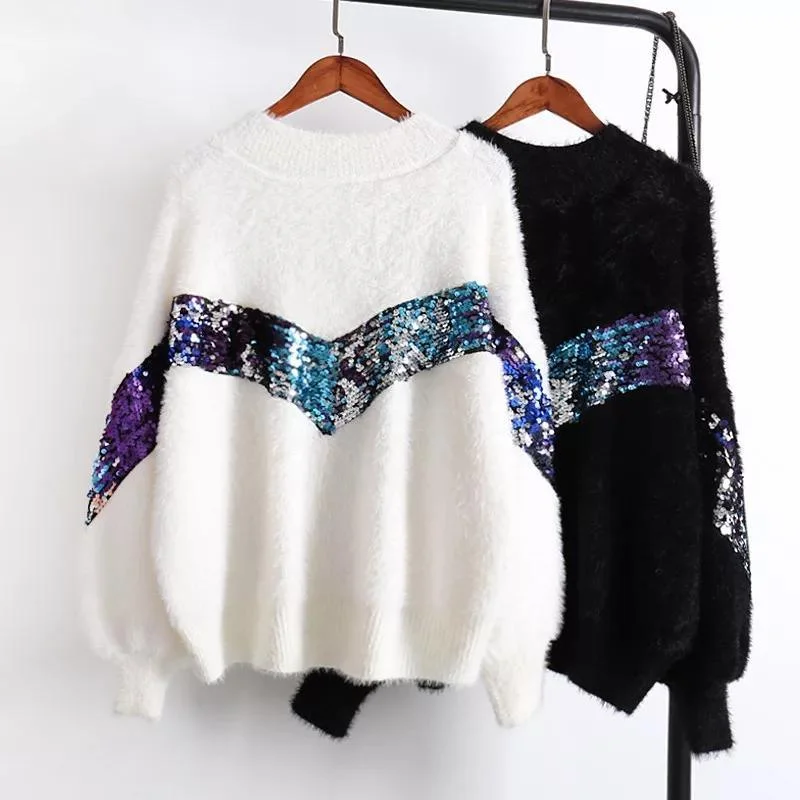 Fuzzy Sequined Jumpers Women