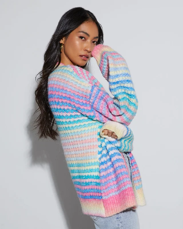 Gayle Knit Stripe Open Front Cardigan European