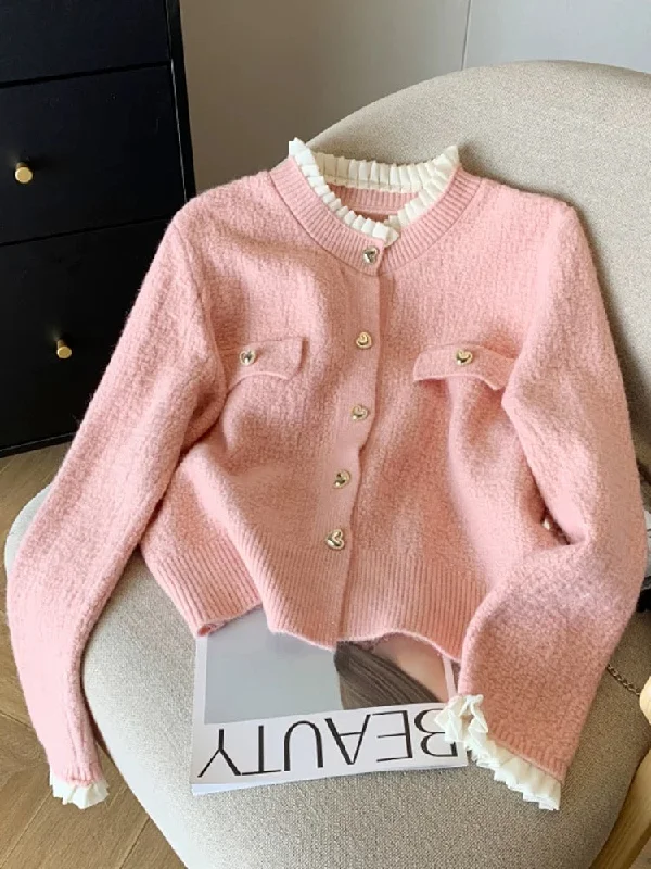 Gia Cute Heart Cardigans in Pink French