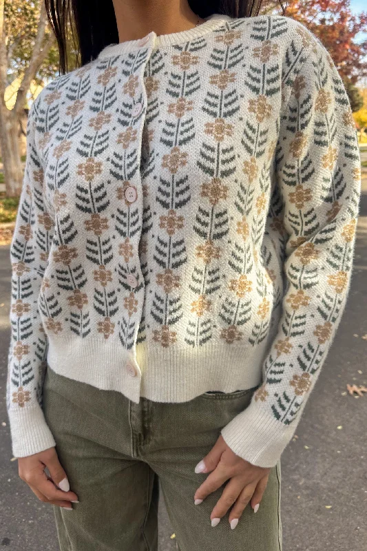 Got It All Cream Floral Sweater Cardigan Youthful Women's Anime - inspired