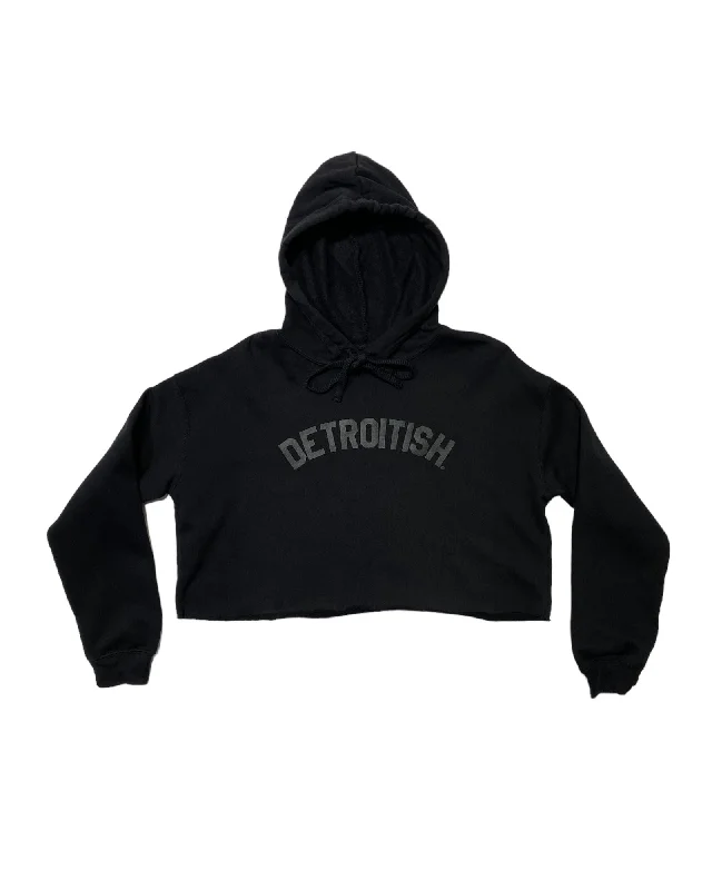 Ink Detroit Detroitish Fleece Crop Hoodie - Black on Black Polished Women's Silk