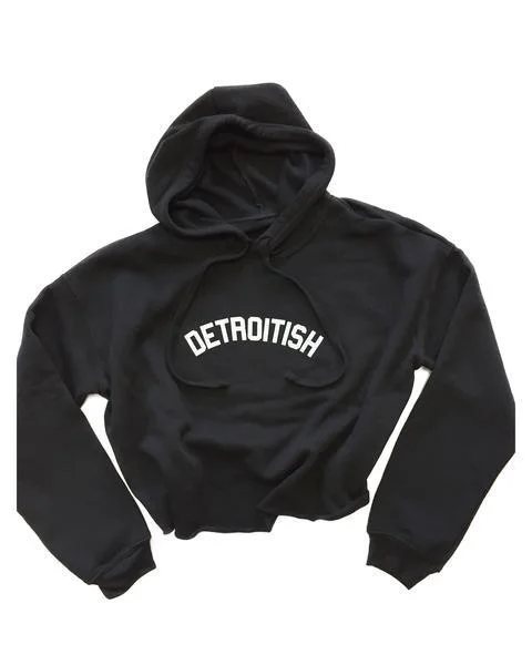 Ink Detroit Detroitish Fleece Crop Hoodie - Black Relaxed Women's Beachy
