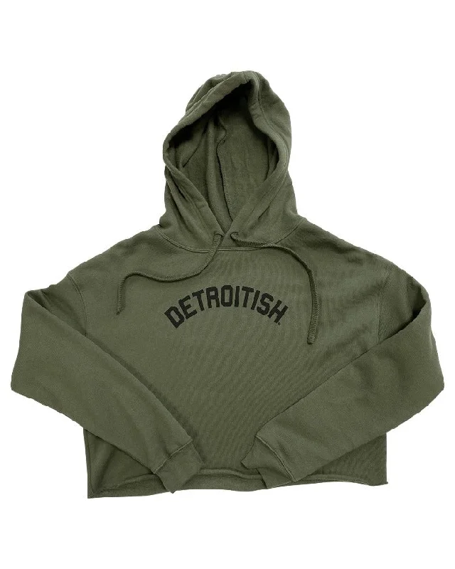 Ink Detroit Detroitish Fleece Crop Hoodie - Military Green Bold Women's Animal Print