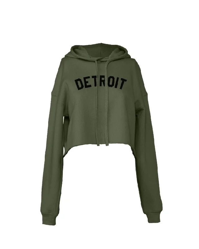 Ink Detroit Fleece Crop Hoodie - Military Green Dynamic Women's High - energy