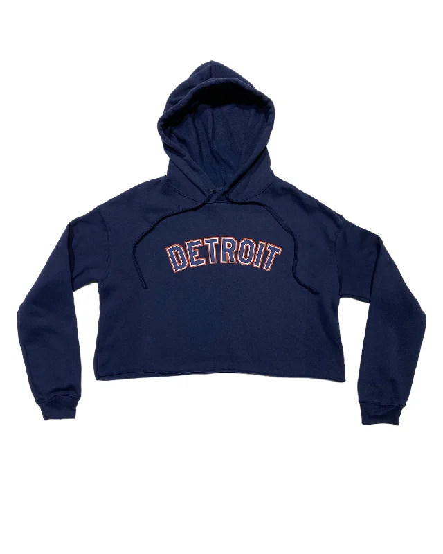 Ink Detroit Fleece Crop Hoodie - Orange and Navy print on Navy Dapper Women's 1920S