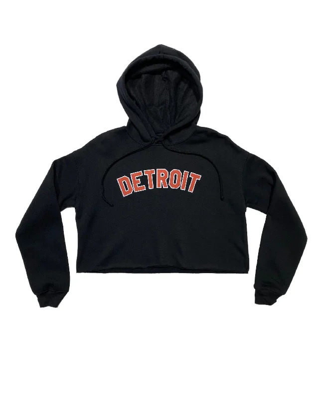 Ink Detroit Fleece Crop Hoodie - Red and white print on black Earthy Women's 