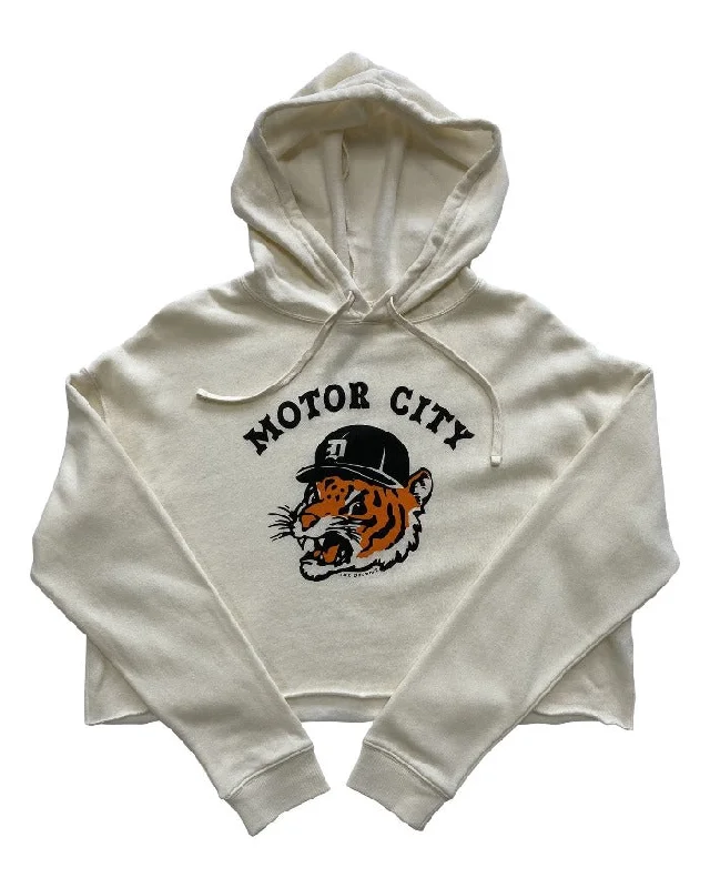 Ink Detroit Motor City Kitty Crop Hoodie - Heather Natural Confident Women's High - fashion