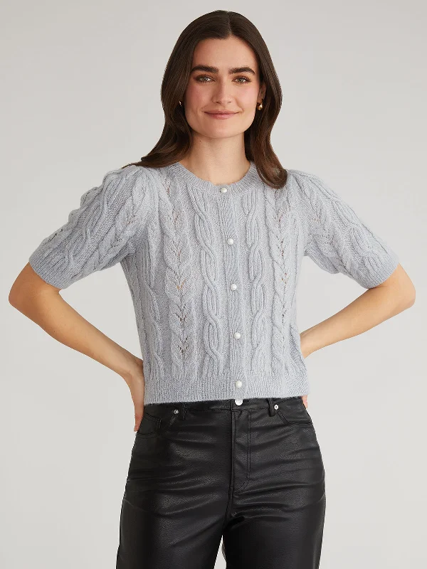 Lacey: Puff Sleeve Crew Cardigan Athletic Women's 