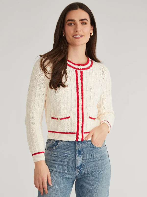 Laurel: 100% Cotton Crewneck Tipped Cardigan Streetwear Style for 
