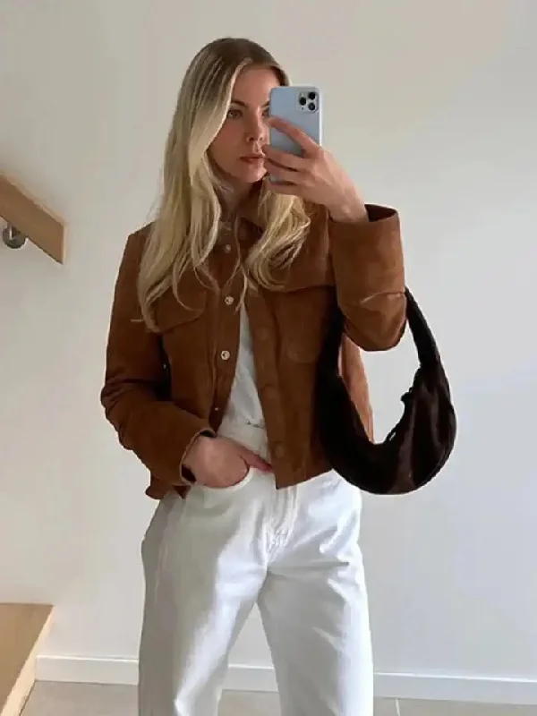 Leah Vintage Suede Short Coat in Brown Scandinavian