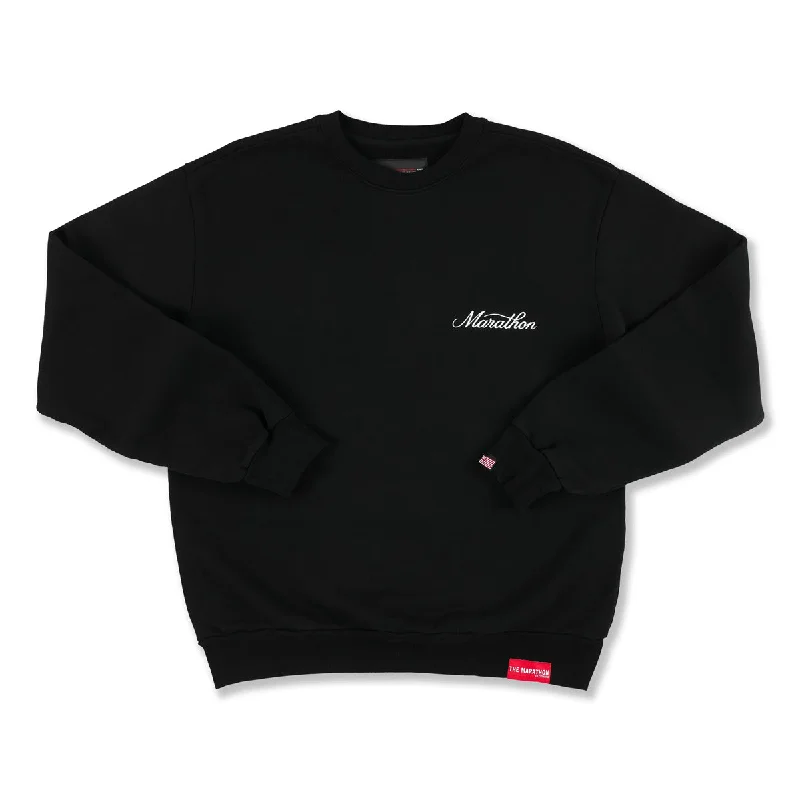 Marathon 3D Embroidered Stacked Script Crewneck - Black/White Sleek Women's 