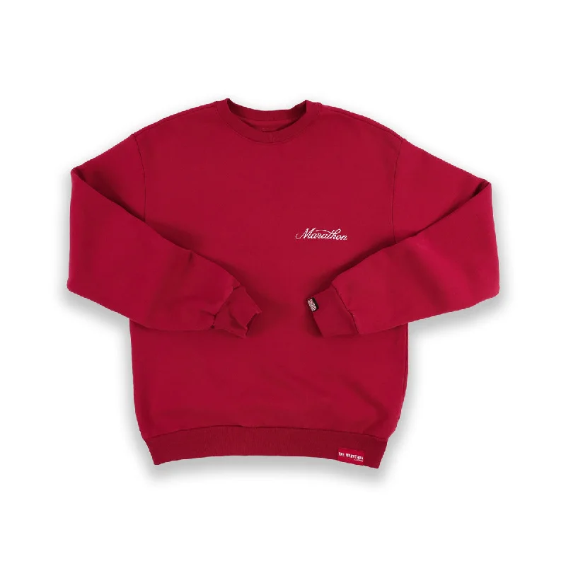 Marathon 3D Embroidered Stacked Script Crewneck - Crimson/White Country