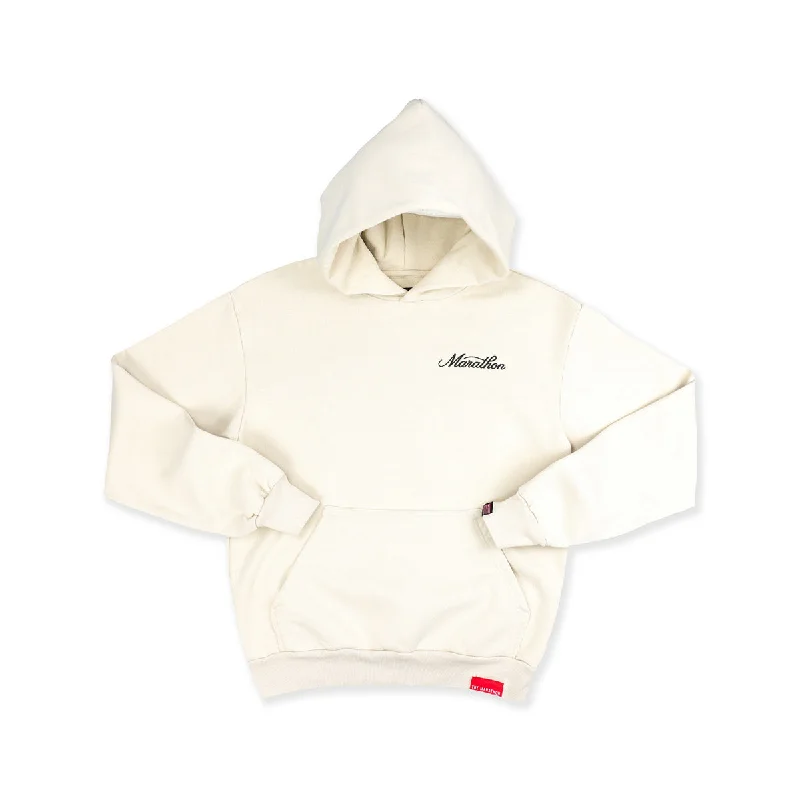 Marathon 3D Embroidered Stacked Script Hoodie - Bone/Black Bold Women's Statement