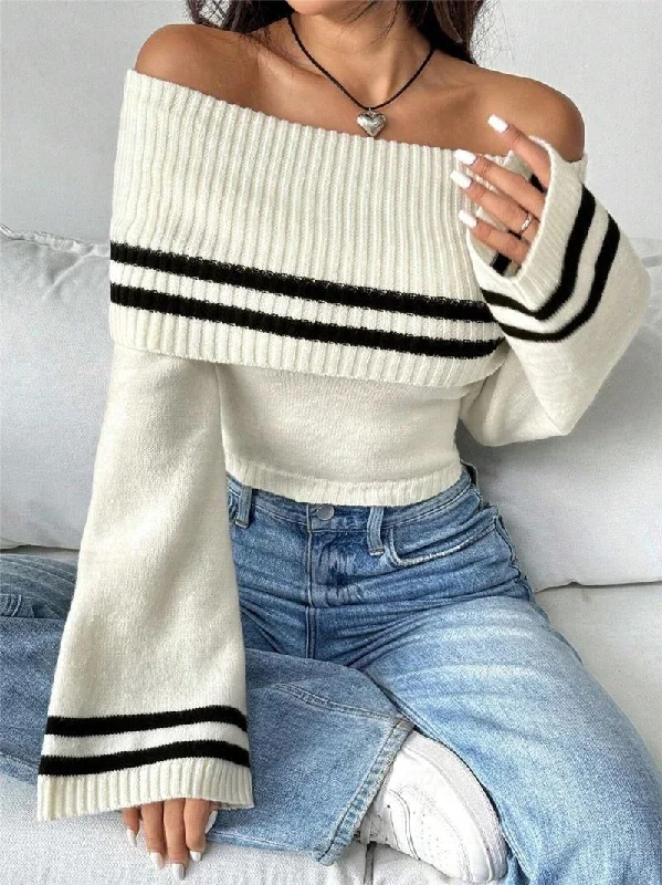 Mayfair Woolen Sweater with Offshoulder Detail Laid - back Women's Vibe