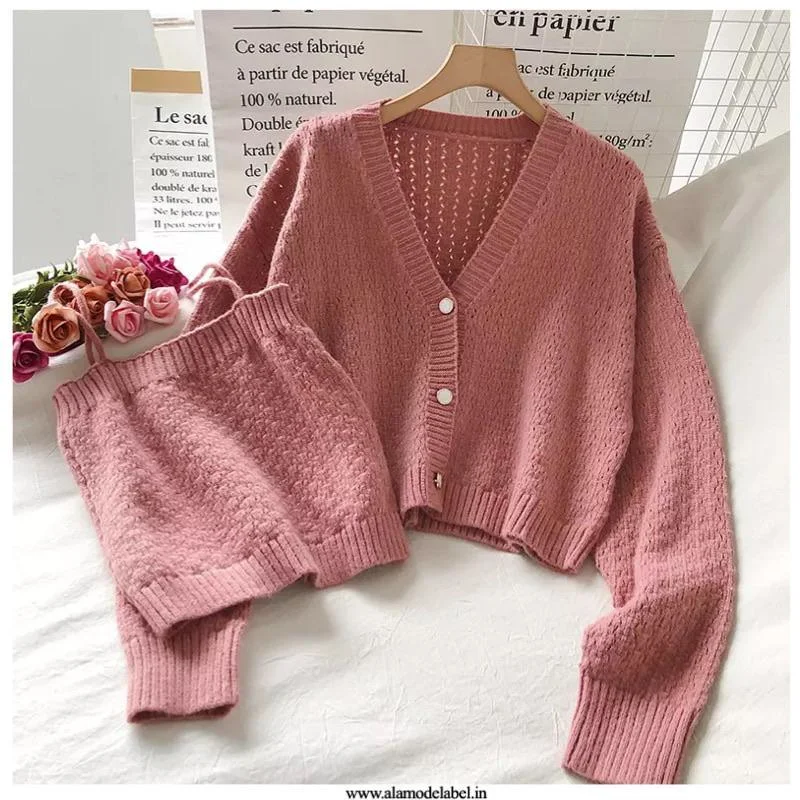 Mindy Luxury Sweater Sets Sleek Women's Metallic