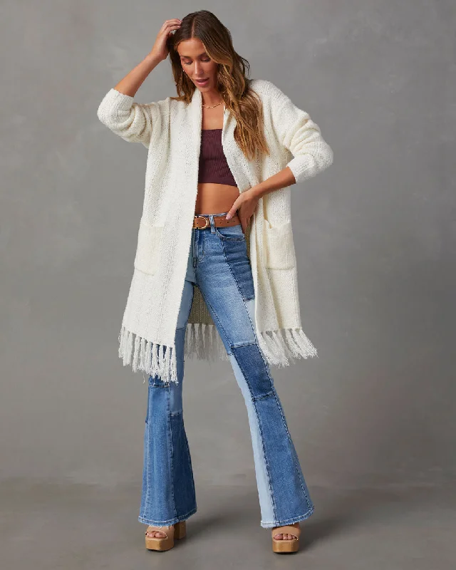 Nemah Fringe Hem Long Cardigan Polished Women's Silk