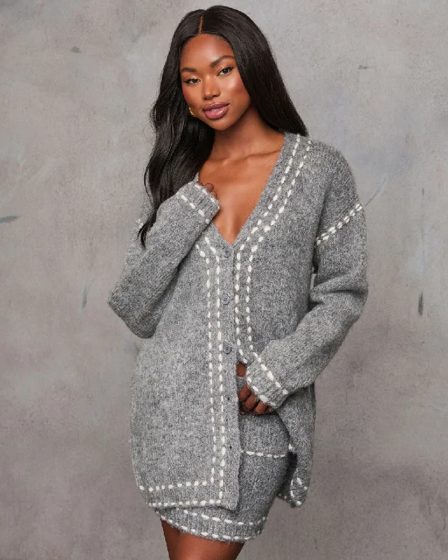 Posy Contrast Stitching Long Sleeve Cardigan Scandinavian