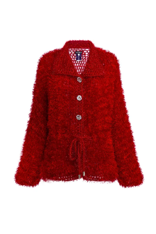 Red Monroe Handmade Knit Cardigan-Dress Dynamic Women's High - energy
