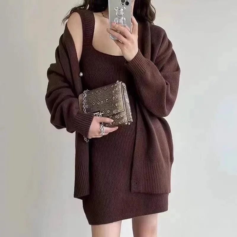 Reming Set of Dress and Cardigan Sleek Women's 