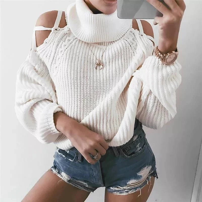 Ruby Cold Shoulder Sweaters Edgy Women's Punk