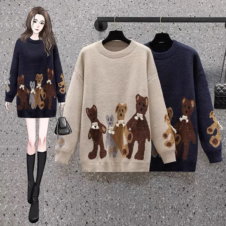Saddle Statement Sweater Dress Casual Women's Loose - fitting