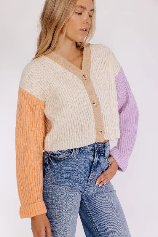 Sherbert Color block Cardigan in Beige Youthful Women's Anime - inspired