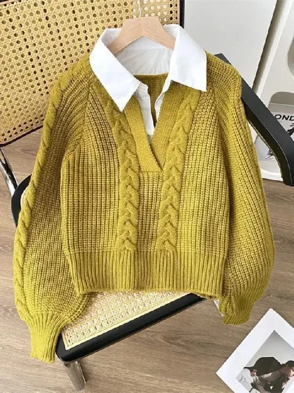 Siya Statement Tops with Attached Sweater Cozy Women's Winter