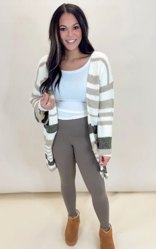 Striped Chunky Knit Full Body Cardigan French