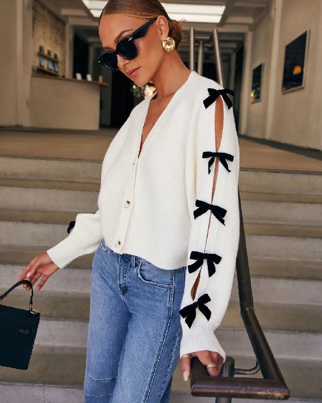 Sweet Darling Bow Embellished Cardigan Sophisticated Women's Tailored