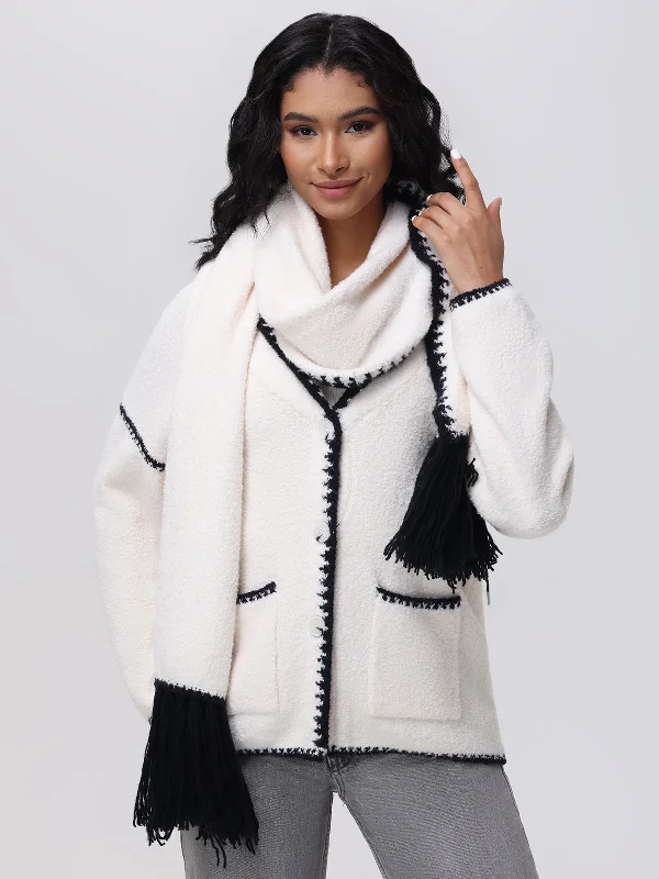 Tierney: Whipstitch Scarf Neckline Cardigan Tough Women's Military - inspired